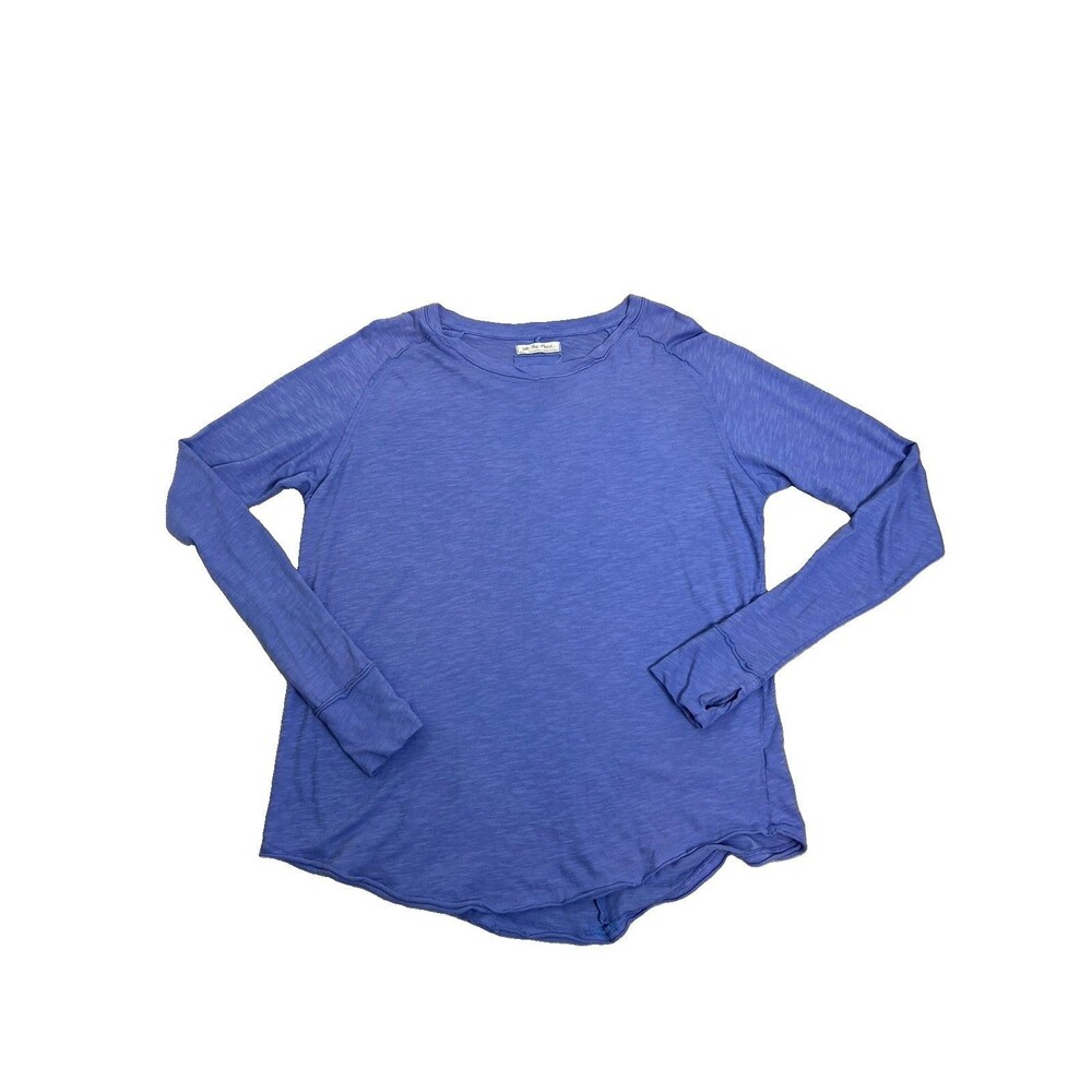 We The Free People Slub Cotton Long Sleeve Thumbhole Oversized T-Shirt blue Sz S